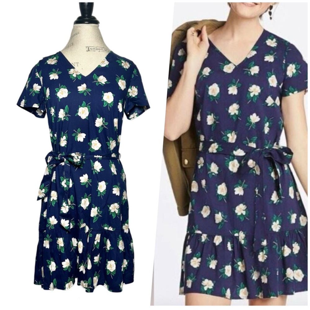 Draper James | Women | Magnolia Navy Blue V-Neck Belted Mini Shift Dress | Small